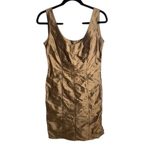 Vintage Areli Bronze Metallic Silk Tank Dress 90s Y2K USA Whimsigoth Size 8